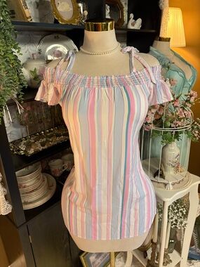 Candie's Pastel Multicolor Striped Off-Shoulder Mini Dress